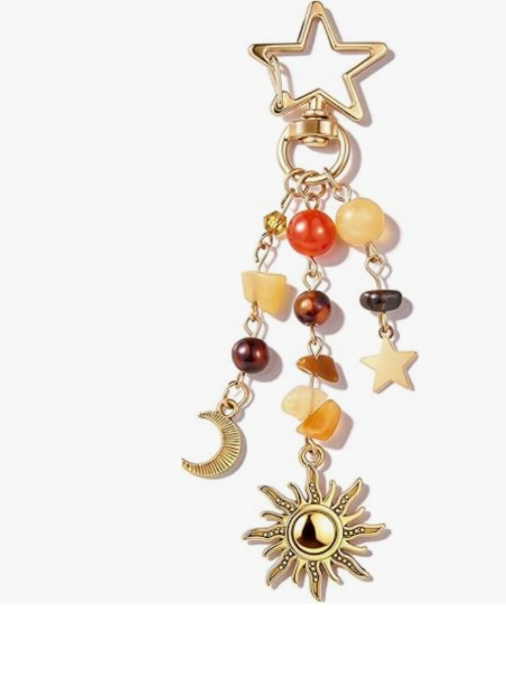 Sun and Moon Keychain Colorful Star Beads Gemstone Charm, Y2K Aesthetic Purse Ch